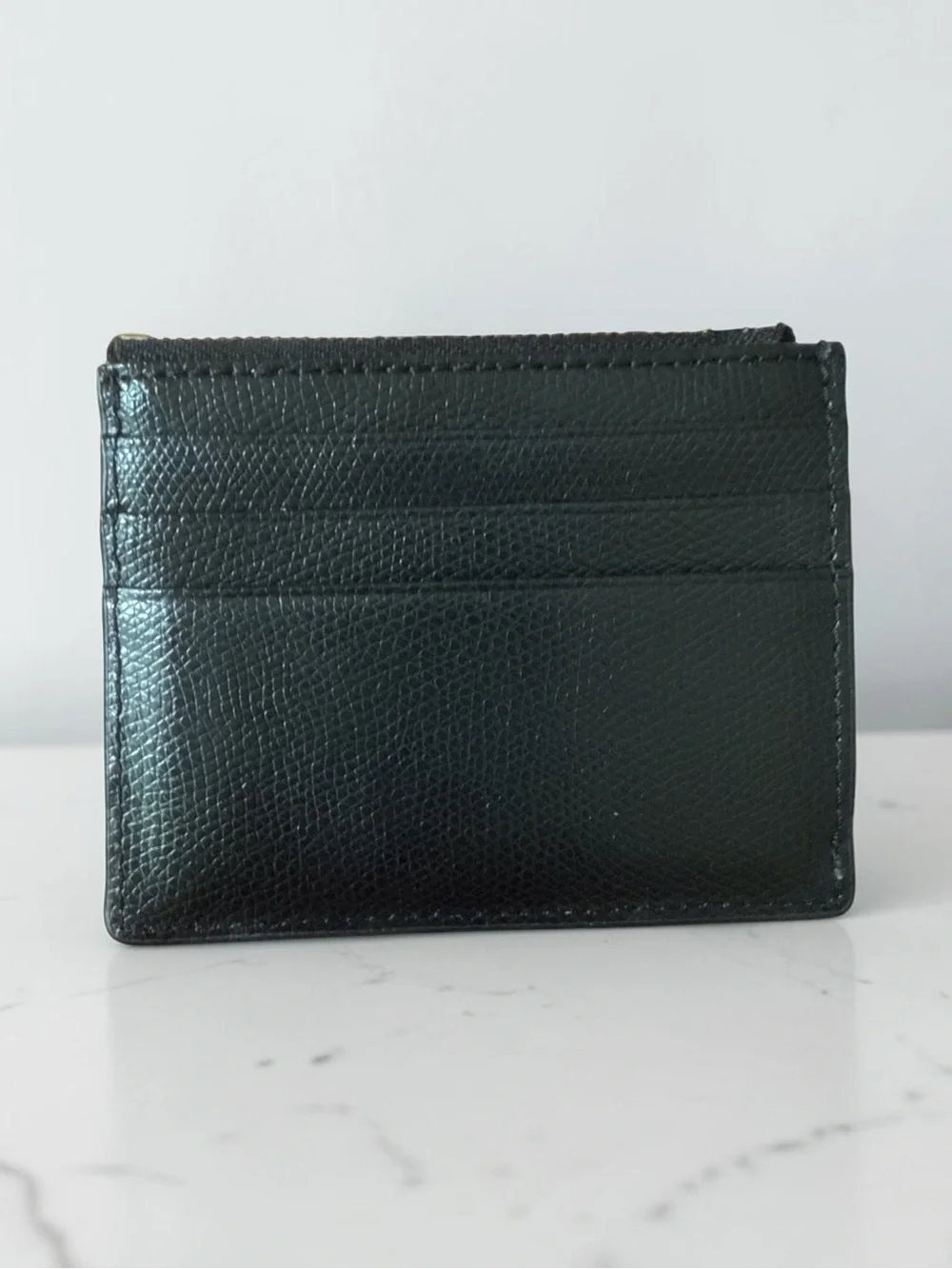 Furla Black Leather Card Case Wallet Zip Coin Pocket Arco Logo